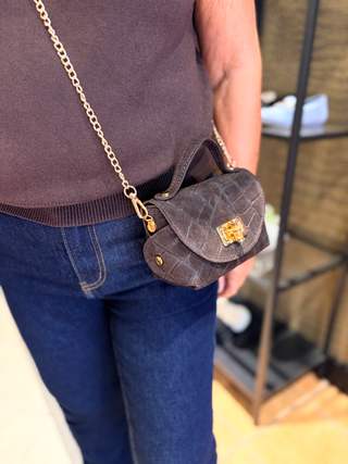 Suede Kroko Tas Madeira - Coffee