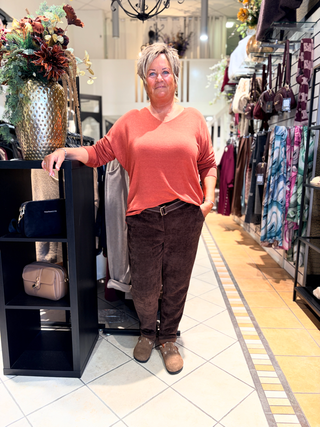 Rib Broek Ellen - Donker Bruin