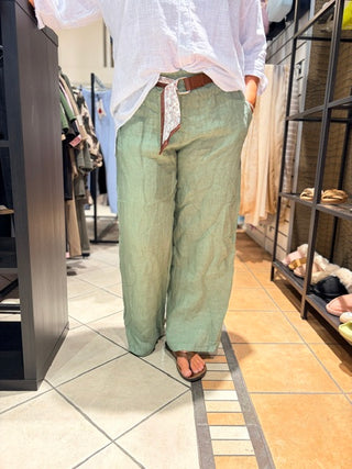 Linnen Broek Emily - Licht Army Groen
