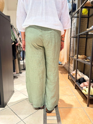 Linnen Broek Emily - Licht Army Groen