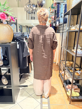 Linnen Blouse Lang - Coffee