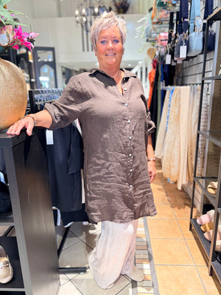 Linnen Blouse Lang - Coffee