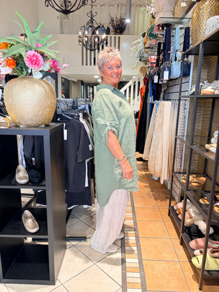 Linnen Blouse Lang - Army Green