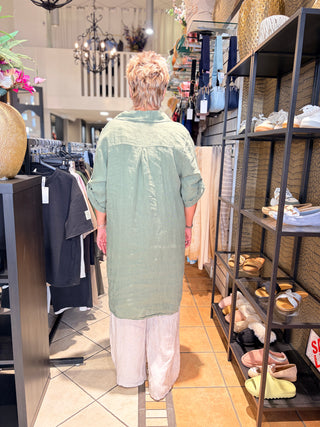 Linnen Blouse Lang - Army Green